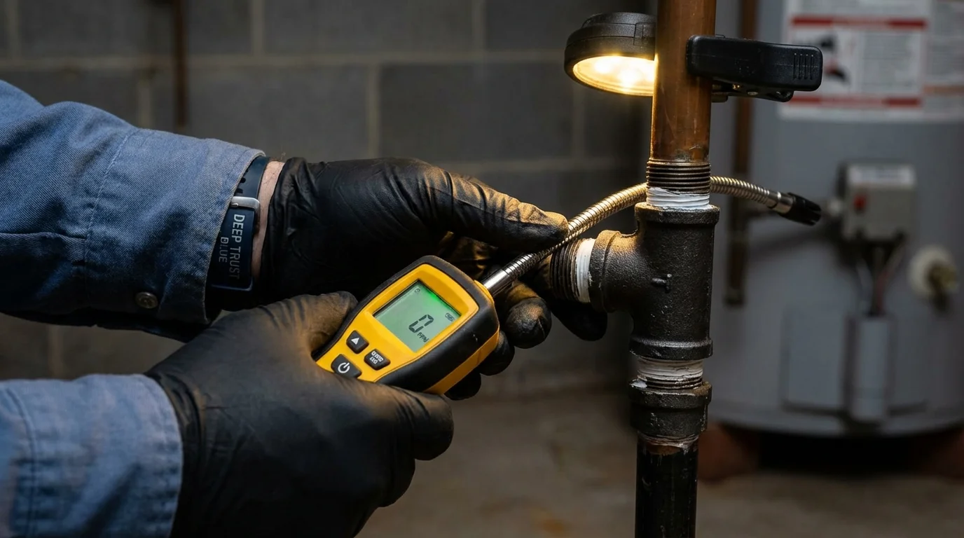 Gas leak detection with electronic sniffer by Johns Plumbing LLC in Gibsonburg