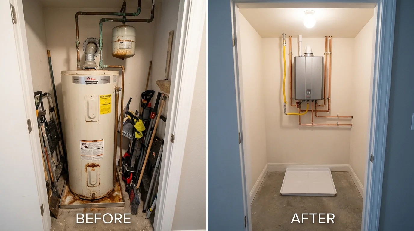Tank water heater versus wall-mounted tankless unit comparison for Gibsonburg, OH homeowners